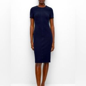 Blue Hugo Boss Daxine 3/4 Short Sleeve Textured Midi Sheath Dress